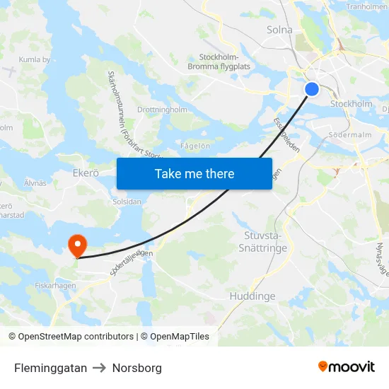 Fleminggatan to Norsborg map