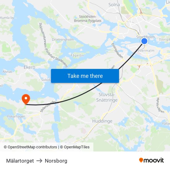 Mälartorget to Norsborg map