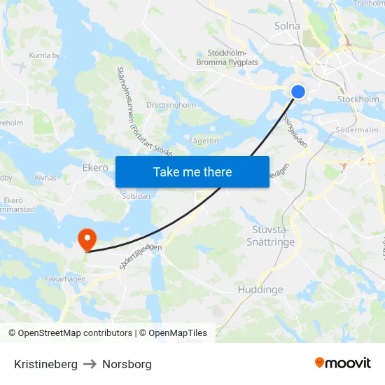 Kristineberg to Norsborg map