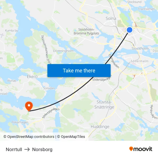 Norrtull to Norsborg map