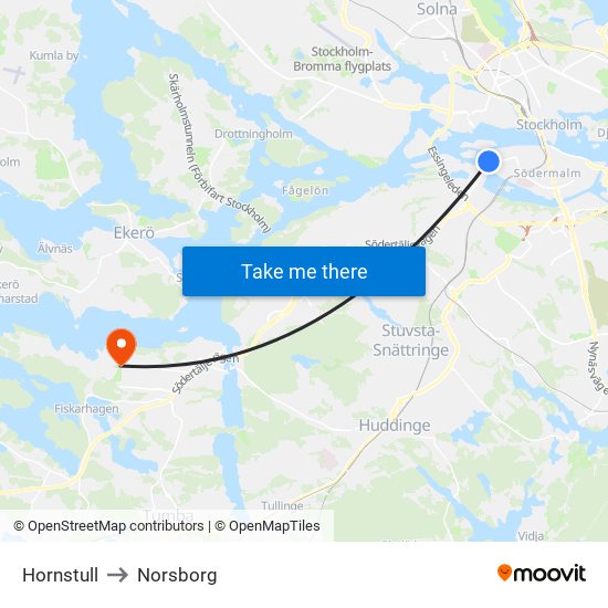 Hornstull to Norsborg map