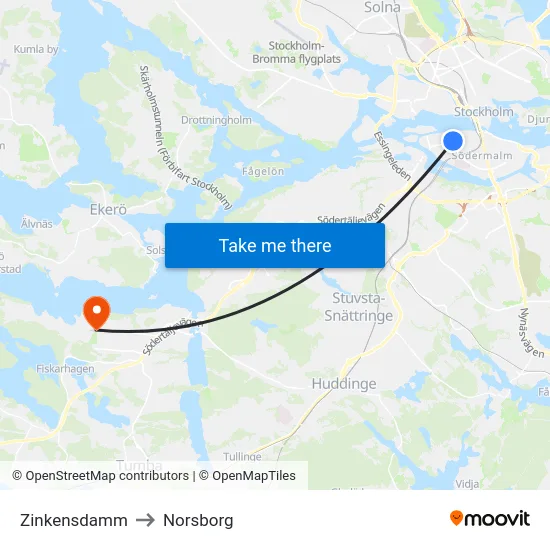 Zinkensdamm to Norsborg map