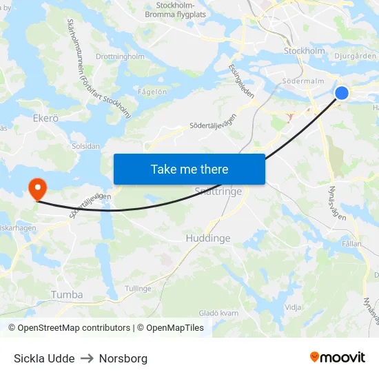 Sickla Udde to Norsborg map