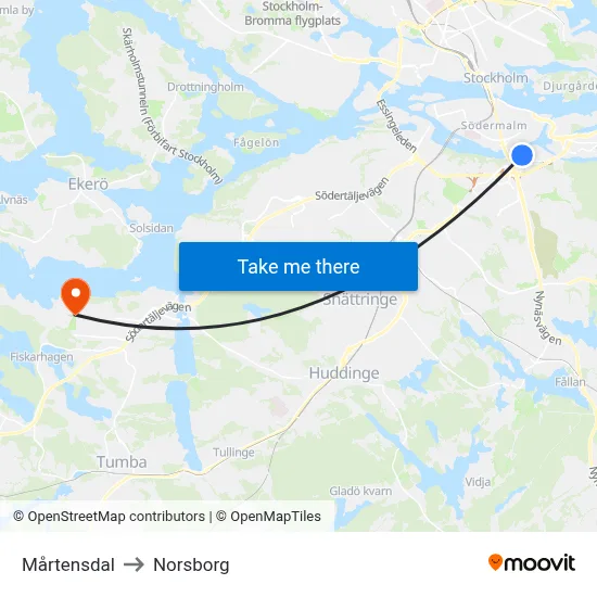 Mårtensdal to Norsborg map
