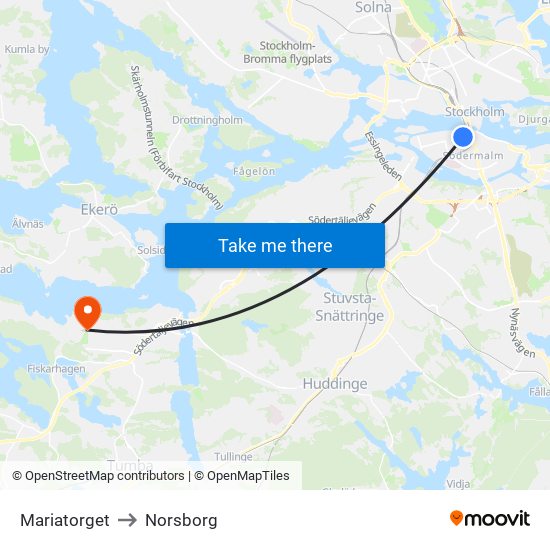 Mariatorget to Norsborg map