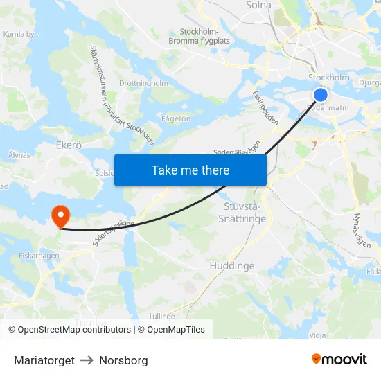 Mariatorget to Norsborg map