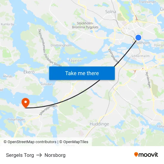 Sergels Torg to Norsborg map