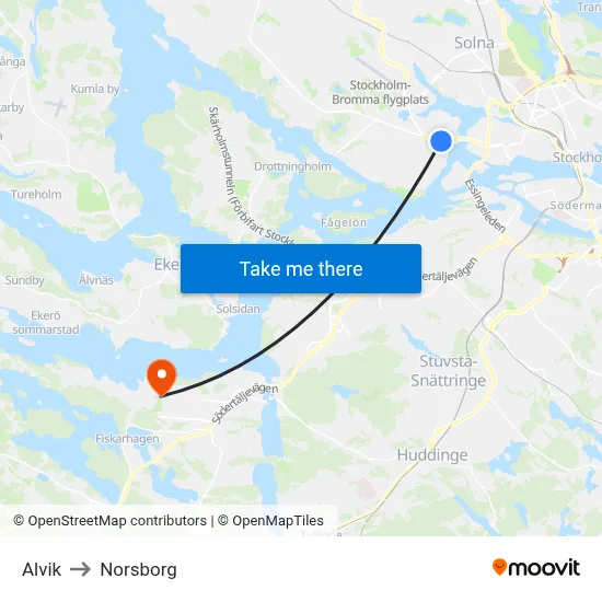 Alvik to Norsborg map