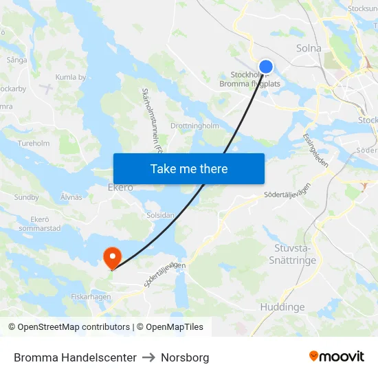 Bromma Handelscenter to Norsborg map