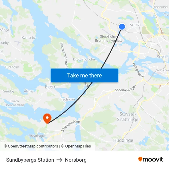 Sundbybergs Station to Norsborg map