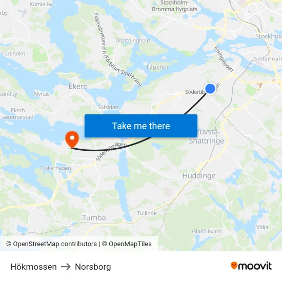 Hökmossen to Norsborg map