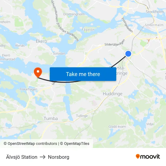 Älvsjö Station to Norsborg map