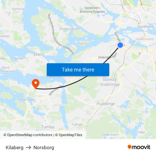 Kilaberg to Norsborg map