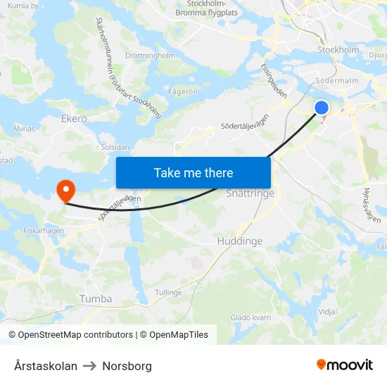 Årstaskolan to Norsborg map