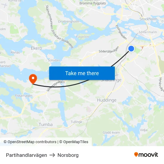 Partihandlarvägen to Norsborg map