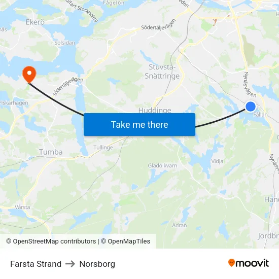 Farsta Strand to Norsborg map