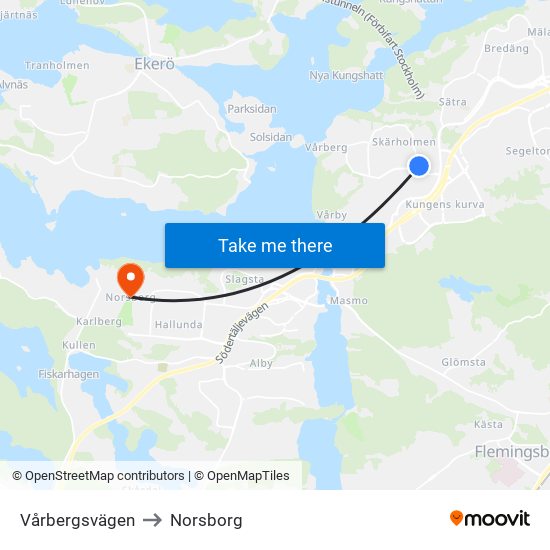 Vårbergsvägen to Norsborg map