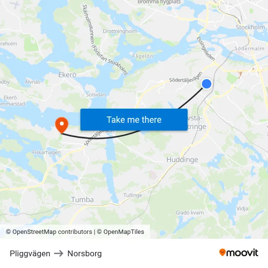 Pliggvägen to Norsborg map