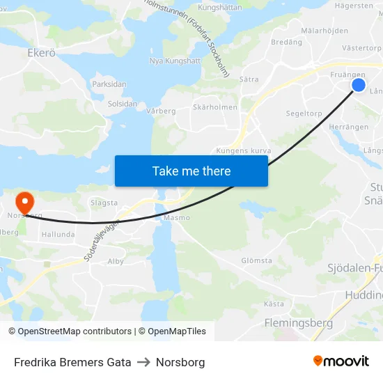 Fredrika Bremers Gata to Norsborg map