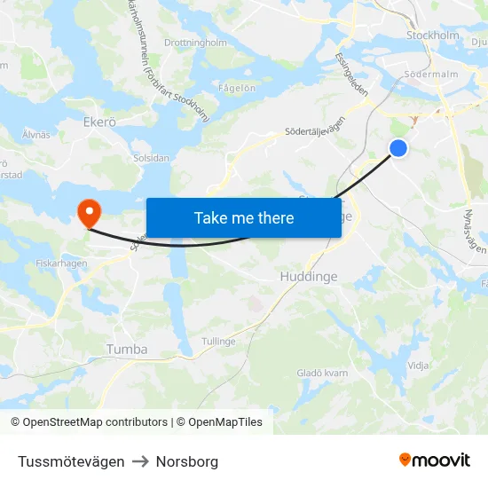 Tussmötevägen to Norsborg map