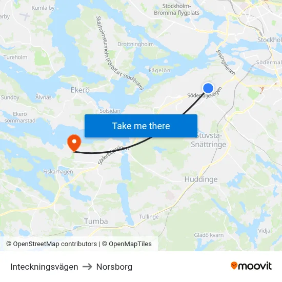Inteckningsvägen to Norsborg map