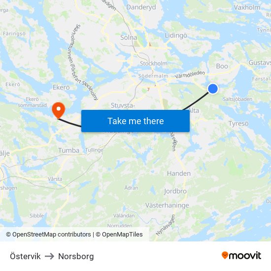 Östervik to Norsborg map