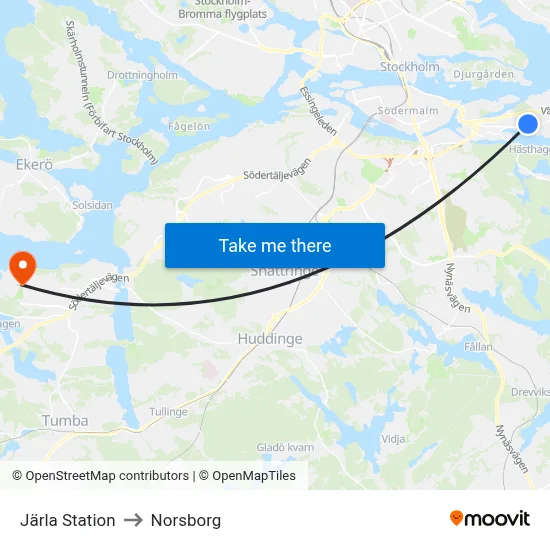 Järla Station to Norsborg map