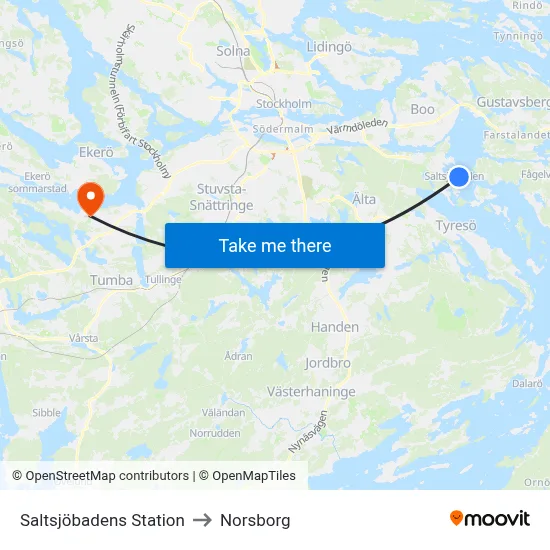 Saltsjöbadens Station to Norsborg map