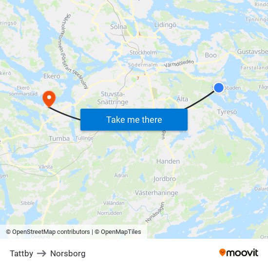 Tattby to Norsborg map