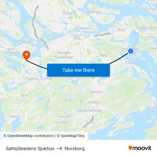 Saltsjöbadens Sjukhus to Norsborg map
