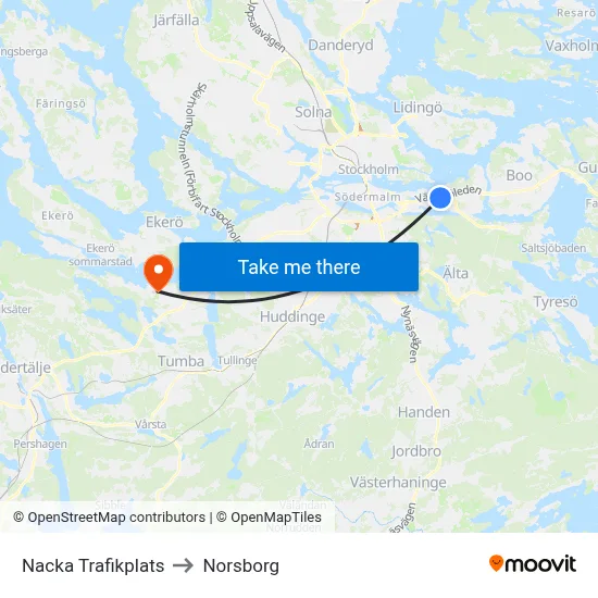 Nacka Trafikplats to Norsborg map