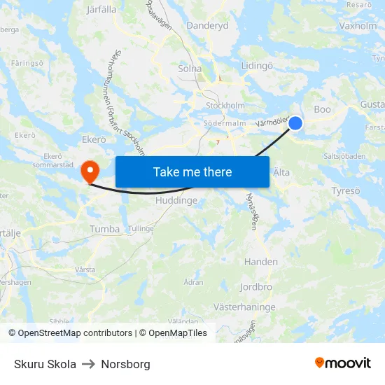 Skuru Skola to Norsborg map