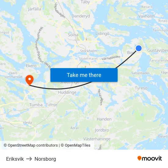 Eriksvik to Norsborg map
