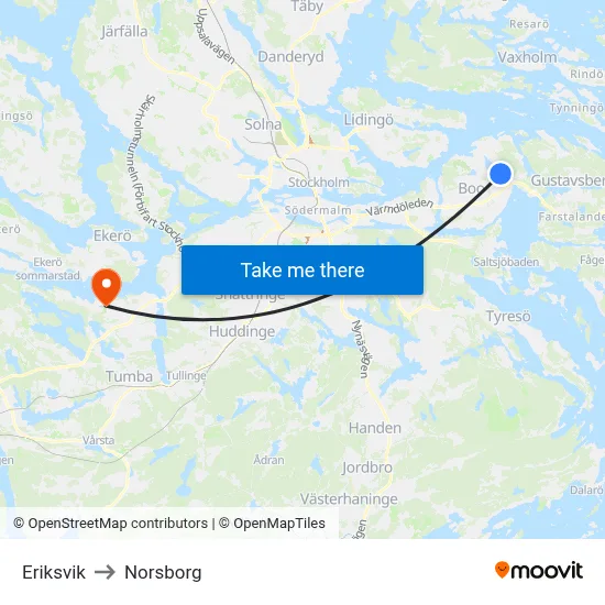 Eriksvik to Norsborg map