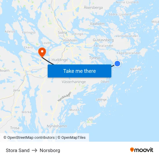 Stora Sand to Norsborg map