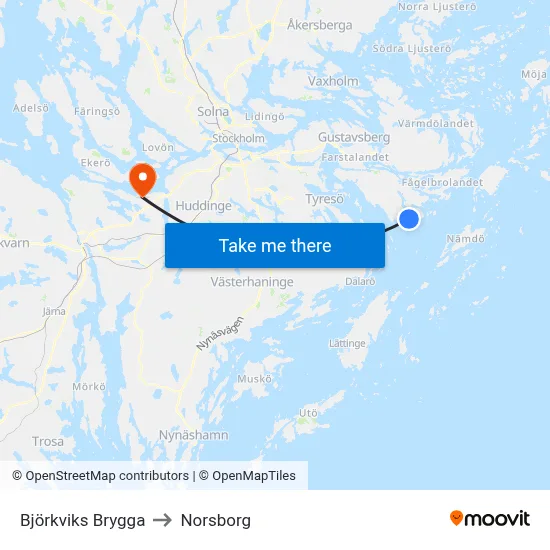 Björkviks Brygga to Norsborg map