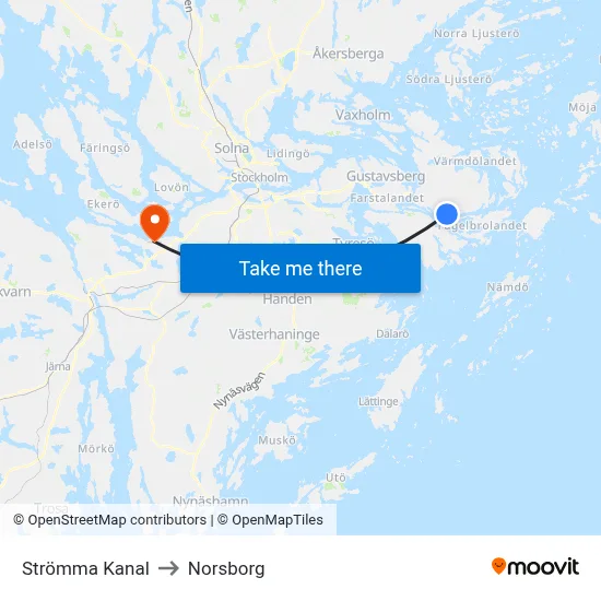Strömma Kanal to Norsborg map