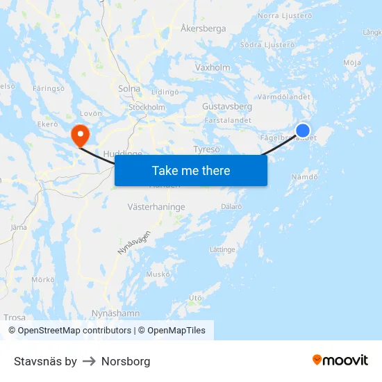 Stavsnäs by to Norsborg map