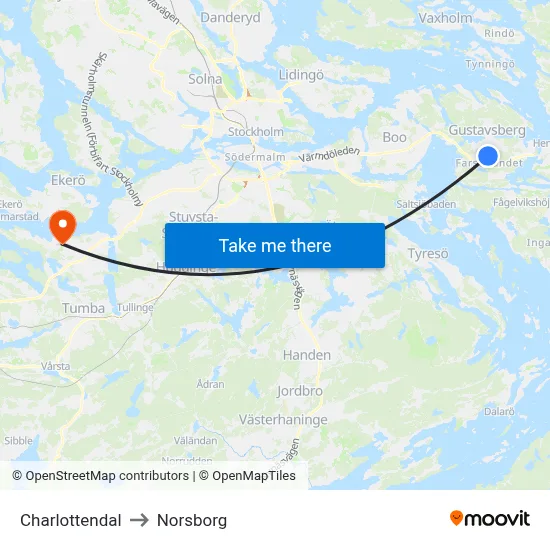 Charlottendal to Norsborg map
