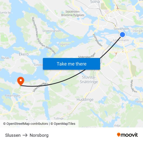 Slussen to Norsborg map