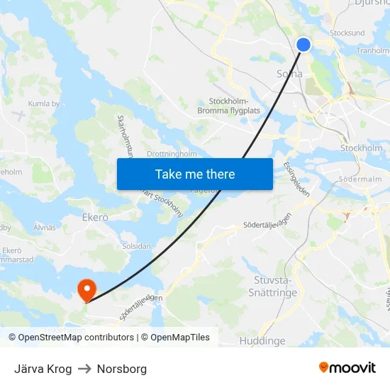 Järva Krog to Norsborg map