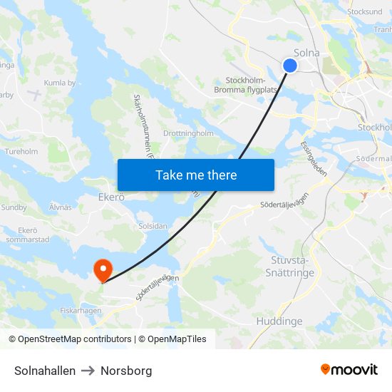 Solnahallen to Norsborg map