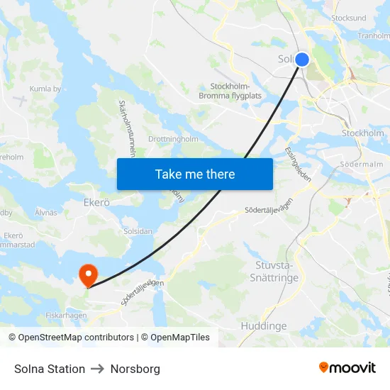 Solna Station to Norsborg map