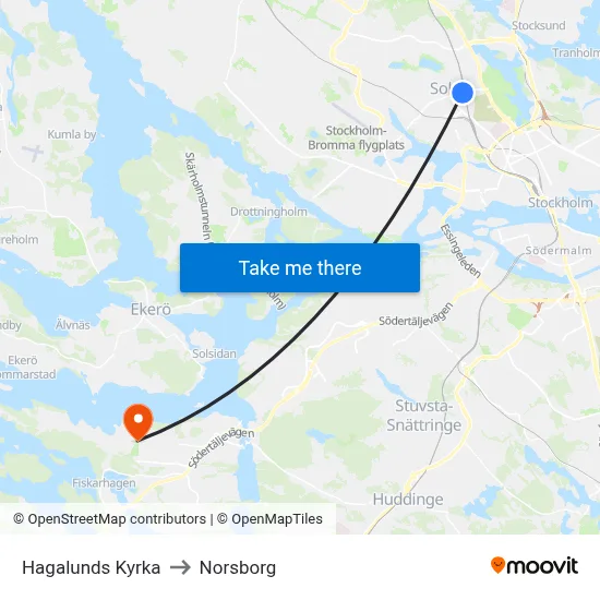 Hagalunds Kyrka to Norsborg map