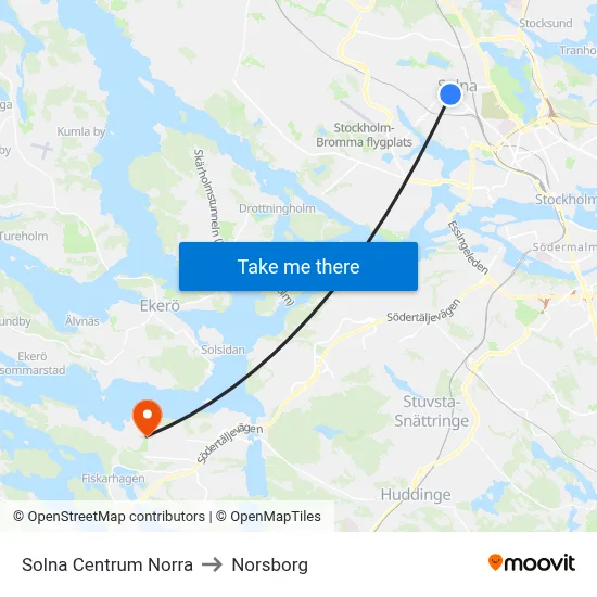 Solna Centrum Norra to Norsborg map