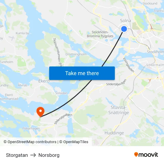 Storgatan to Norsborg map