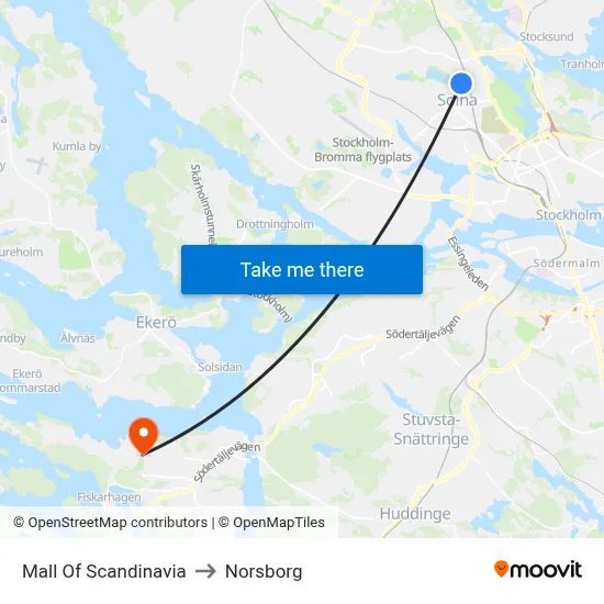 Mall Of Scandinavia to Norsborg map