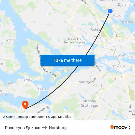 Danderyds Sjukhus to Norsborg map