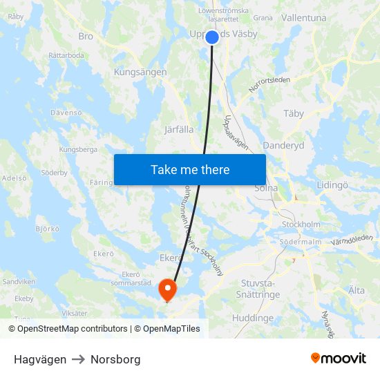 Hagvägen to Norsborg map