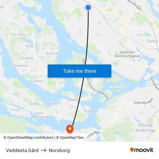 Veddesta Gård to Norsborg map
